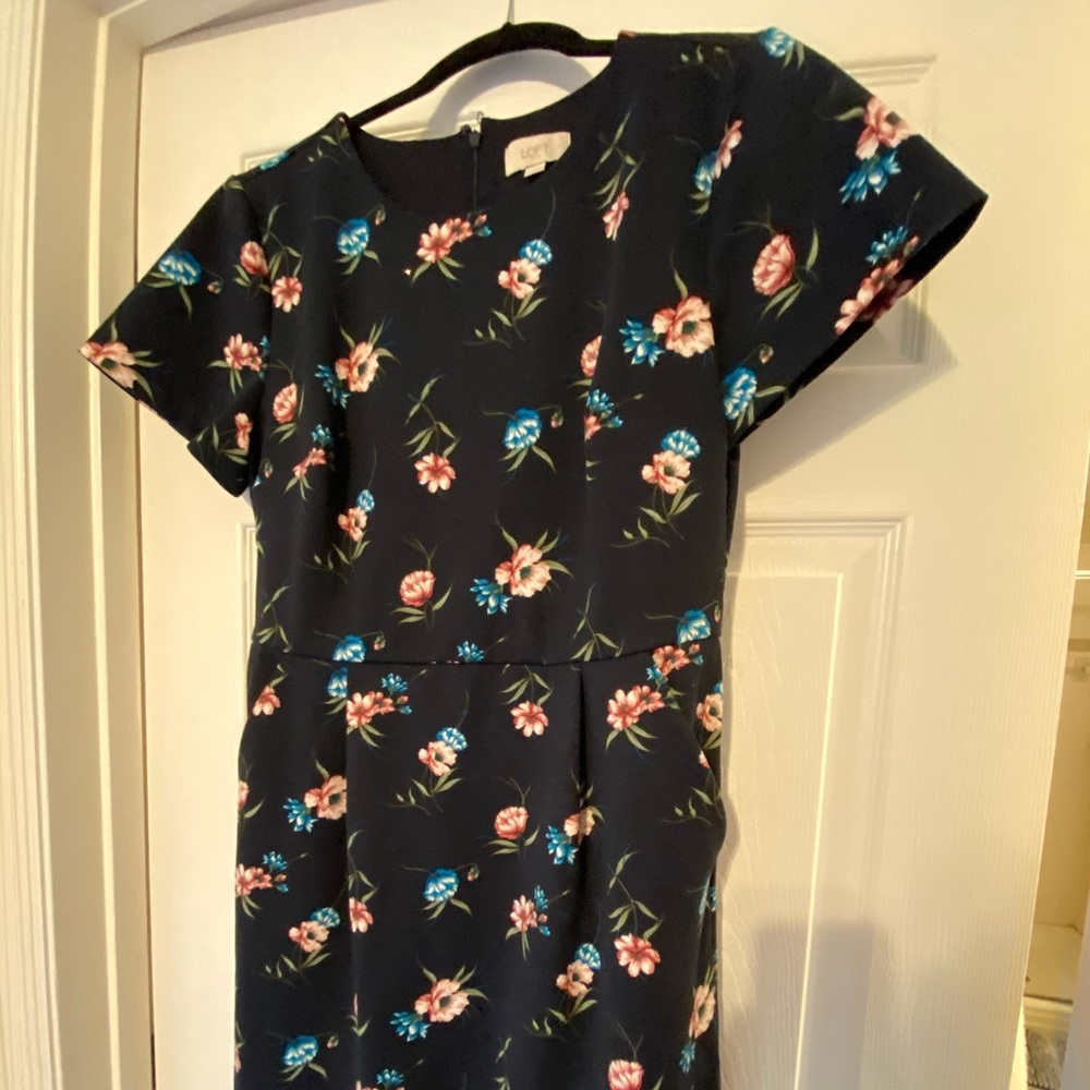 Loft Navy Blue Floral Dress